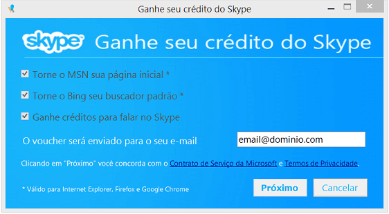 Microsoft oferece crédito no Skype para brasileiros que configuram Bing como buscador padrão